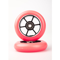 6 Spoke 100mm Wheels - Black Core / Pink PU (pair)
