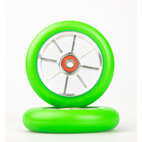 8 Spoke 110mm Wheel - Silver Core with Green PU (pair)