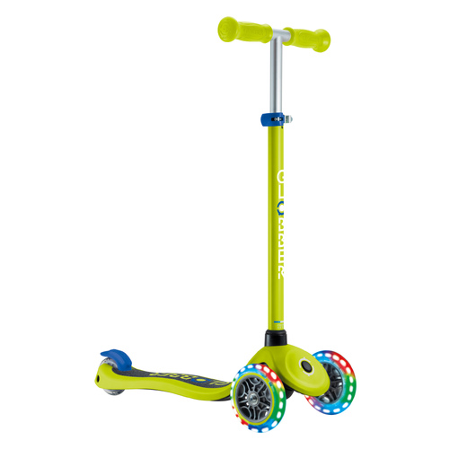 Globber Primo V2 scooter with Lights and Griptape - Lime Green/Navy Blue
