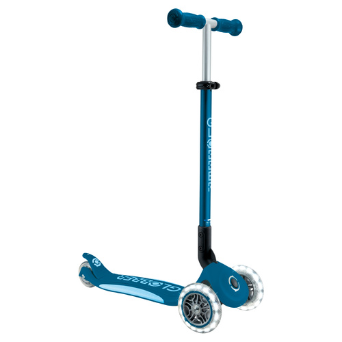 Globber ELITE Primo Fold Plus Lights Scooter - Petrol Blue / Light Blue 