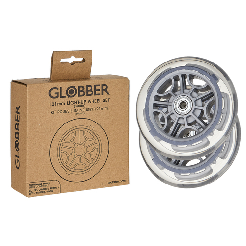 Globber 121mm WHITE Light Up Wheel pair  - GoUp/Junior/Primo