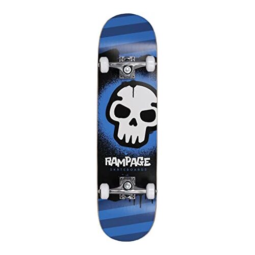 RAMPAGE Graffiti Skull Complete Skateboard 8" Blue