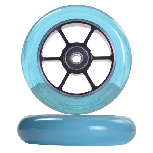6 Spoke 100mm wheel Black/Trans Blue  (pair)