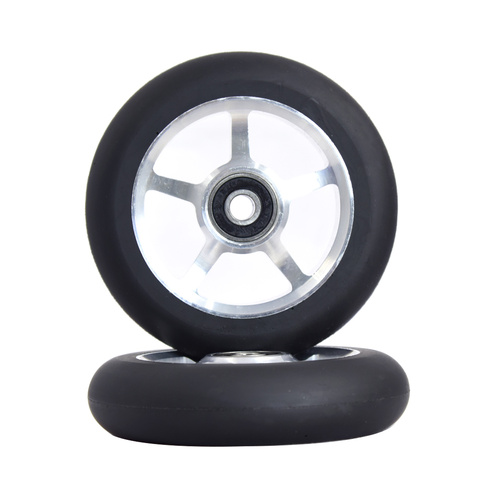 Wheel 8 Spoke100x24mm - Silver Alloy Core with Black PU (pair)
