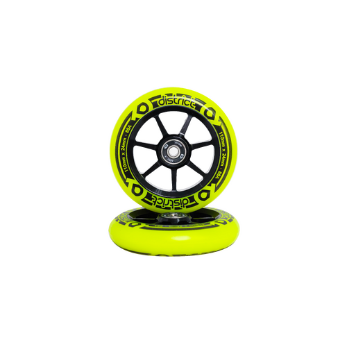 District Spoked Wheel Yellow PU / Black Core (pair) 110mm